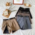 High-waist Dress Shorts With Chained Faux Leather Belt