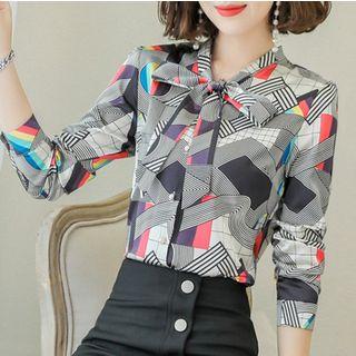 Bow Neck Patterned Blouse