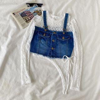 Long-sleeve Lace Top / Denim Camisole Top / Set