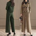Set: Double-breasted Thick Blazer + High-waist Wide-leg Pants