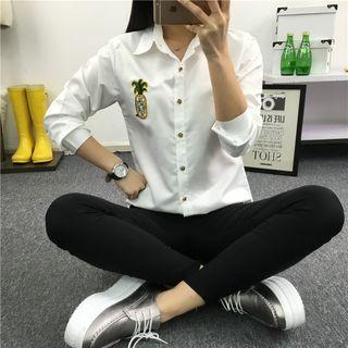 Embellished Pineapple Applique Long-sleeve Shirt