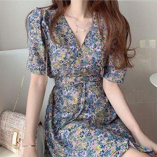 Floral Irregular Puff-sleeve Dress