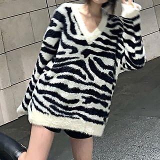 Zebra Pattern Sweater Black - One Size