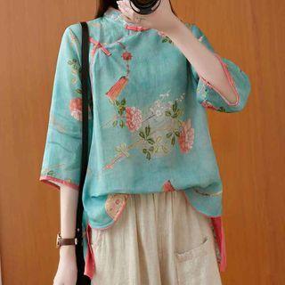 3/4-sleeve Floral Print Cheongsam Top