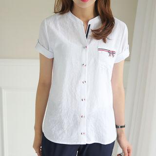 Open-placket Contrast-trim Shirt