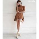 Mock-neck Leopard-panel Mini Knit Dress
