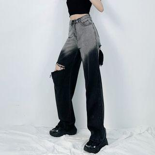 Gradient High-waist Ripped Jeans