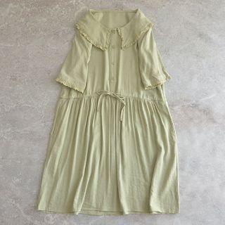 Peter Pan-collar Short-sleeve Plain Lace-up Dress