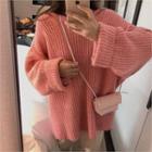 Hooded Loose-fit Rib-knit Sweater