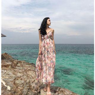 Floral Print Spaghetti Strap A-line Midi Dress