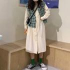Plaid Vest / Plain Long-sleeve Dress