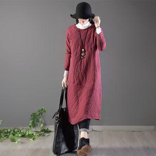 3/4-sleeve Knit Panel Midi Dress