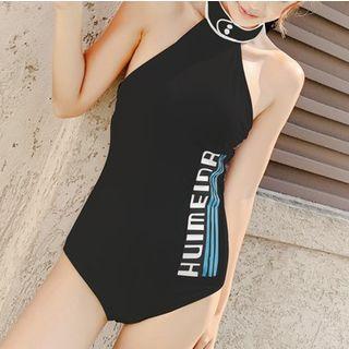Lettering Halter-neck Swimsuit