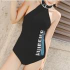 Lettering Halter-neck Swimsuit
