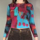 Abstract Patterned Round Neck Long Sleeve Top