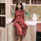 Dotted Ruffle Long-sleeve Layered Dress