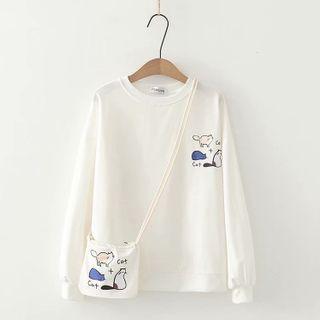 Set: Cat Print Pullover + Crossbody Bag