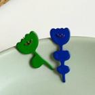 Non-matching Alloy Flower Earring 1 Pair - Silver - Blue & Green - One Size