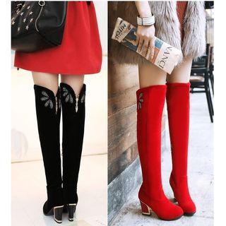Block-heel Rhinestone Over-the-knee Boots
