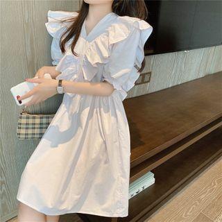 Tie-waist Ruffled Puff-sleeve Dress
