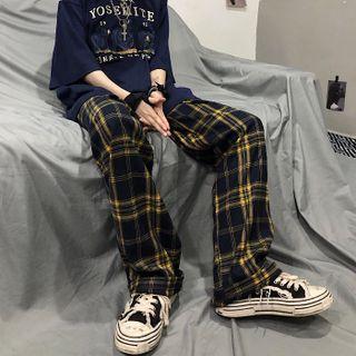 High-waist Straight-leg Plaid Pants