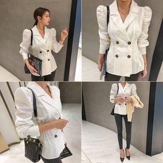 Puff-shoulder Pintuck Blazer Ivory - One Size