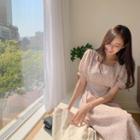 Square-neck Floral Crepe Dress