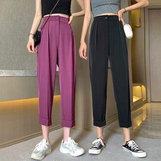 Plain Pleated Straight-leg Pants