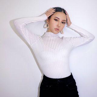 Mock-neck Eyelet Knit Top