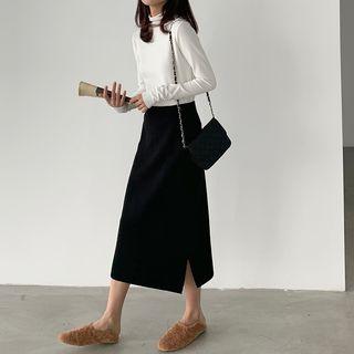 Midi Side-slit Knit Skirt