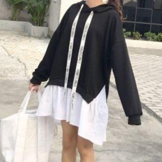 Mock Two-piece Lettering Drawstring Hoodie Dress