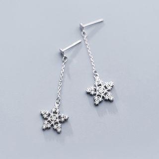 925 Sterling Silver Rhinestone Snowflake Drop Earring 1 Pair - As Shown In Figure - One Size