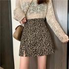 Leopard Print Slit A-line Skirt