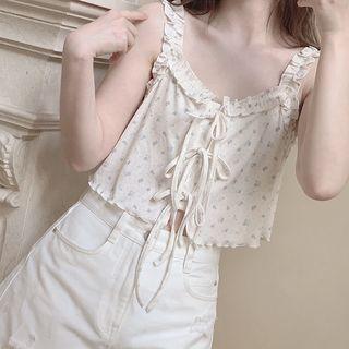 Frilled Floral Print Bow Detail Camisole Top