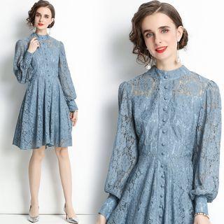 Bishop-sleeve A-line Lace Dress