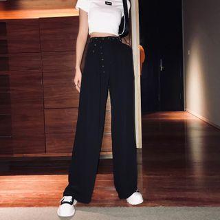 High-waist Grommet Belt Wide-leg Pants
