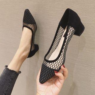 Pointy-toe Chunky-heel Mesh Pumps
