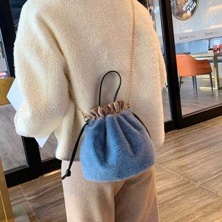 Chain Strap Top Handle Furry Bucket Bag