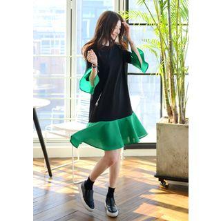 Color-block Ruffled Chiffon Dress