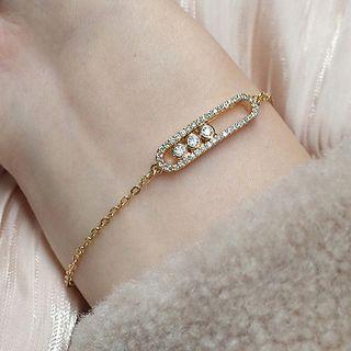 Rhinestone Alloy Bracelet Gold - One Size