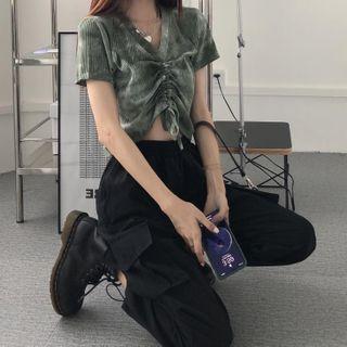 Short-sleeve Drawstring Tie-dye T-shirt / Harem Pants
