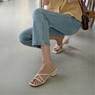 Block-heel Cross-strap Mules
