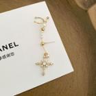 Faux Pearl Rhinestone Cross Earring Gold - One Size