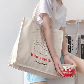 Embroidered Canvas Tote Bag With Badge - Off-white - One Size