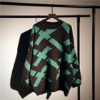 Geometric Color-block Oversize Sweater