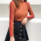 Mock Neck Contrast-trim Long-sleeve Knit Top