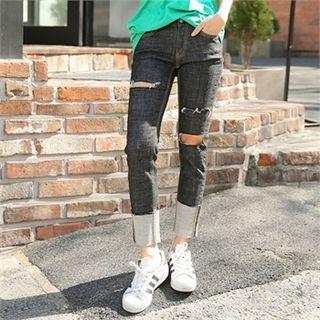 Distressed Rolled-up Jeans