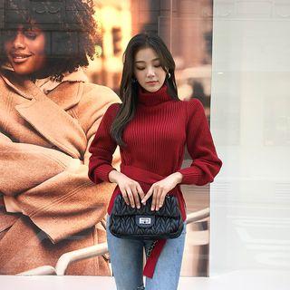 Turtleneck Tie-waist Sweater
