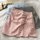 High-waist Ruched Checker Mini Skirt