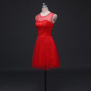 Mesh Panel Lace Party Dress